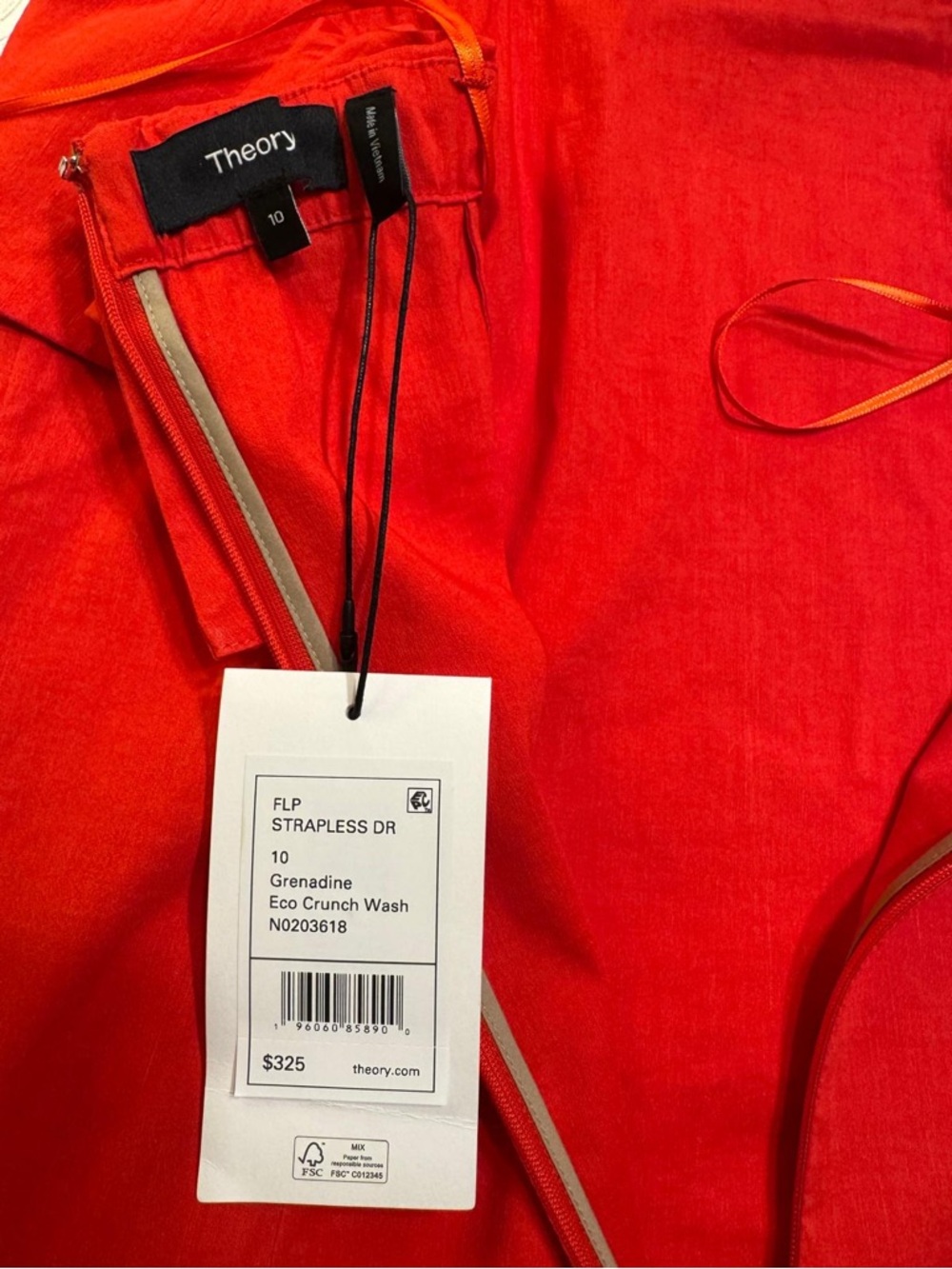 Theory Women’s Red Grenadine Foldover Strapless Dress Size 10 viscose/linen NWT - Picture 7 of 9
